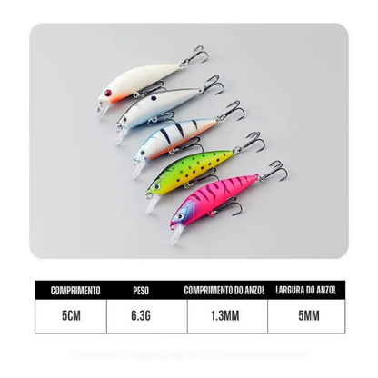 Kit Iscas Minnow Meia-Água TAIYU 5pcs 50mm 6,3g – Luminosa Slow Sinking