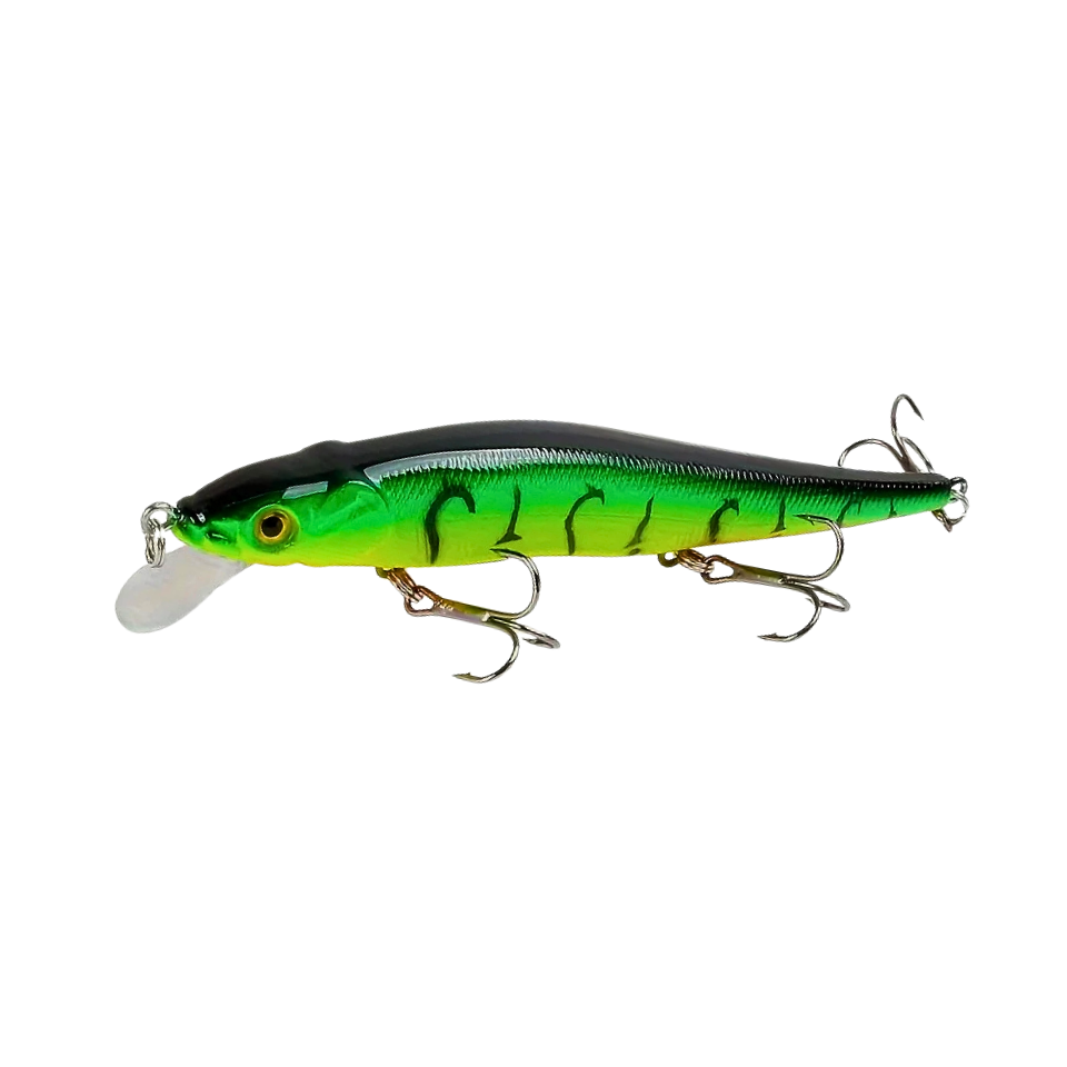 Isca Minnow Meia-Água 11,5cm 14g – Green Tiger 3X Treble