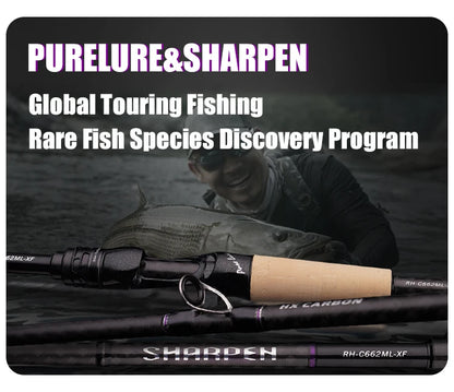 Vara PURELURE SHARPEN Travel em Carbono – Spinning e Casting | 4 Partes, Ação Rápida (FAST) e Componentes Fuji