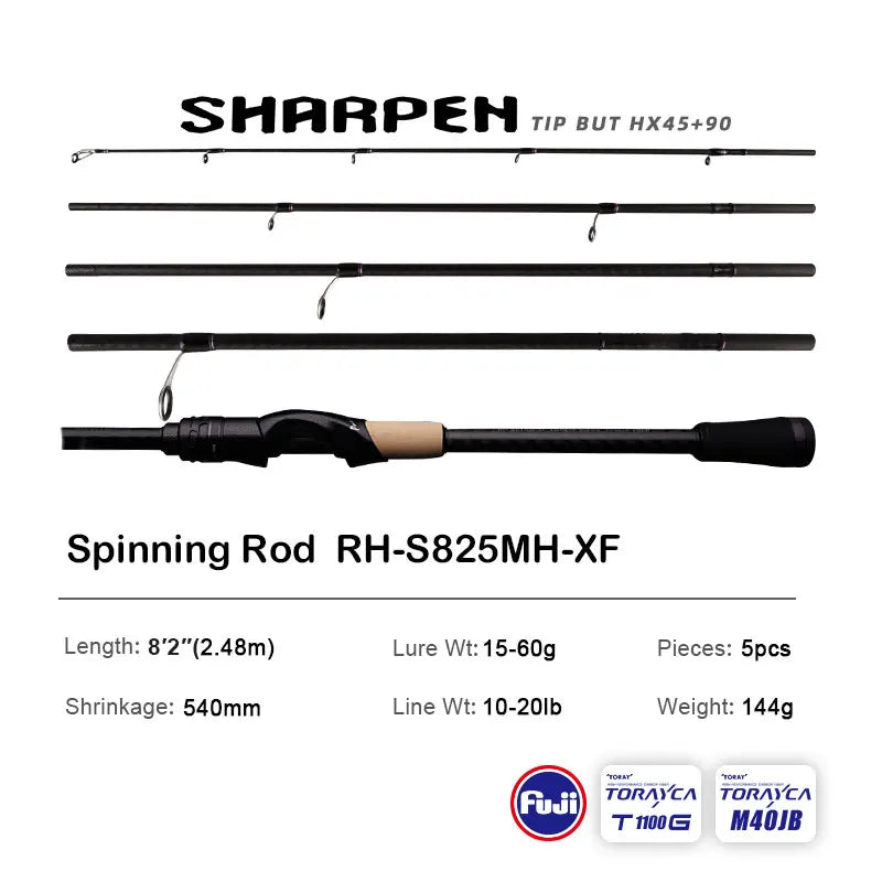 Vara PURELURE SHARPEN Travel em Carbono – Spinning e Casting | 4 Partes, Ação Rápida (FAST) e Componentes Fuji