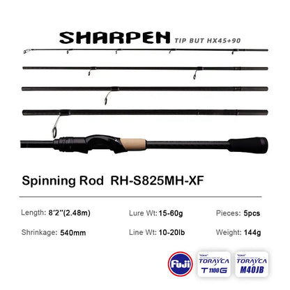 Vara PURELURE SHARPEN Travel em Carbono – Spinning e Casting | 4 Partes, Ação Rápida (FAST) e Componentes Fuji