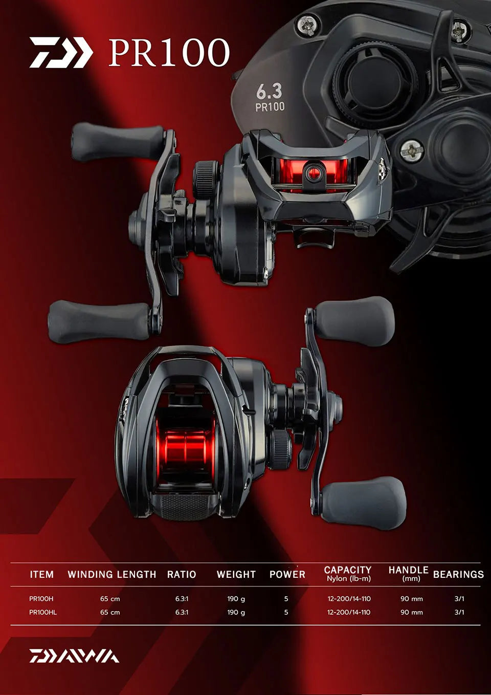 Carretilha DAIWA PR100 / PD106 7.3:1 – 190g Magforce Brake Leve e Potente