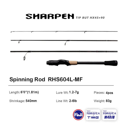 Vara PURELURE SHARPEN Travel em Carbono – Spinning e Casting | 4 Partes, Ação Rápida (FAST) e Componentes Fuji