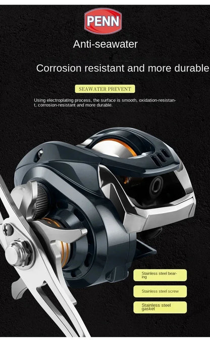 Carretilha PENN Baitcast 18+1 Rolamentos – Potência 15kg, Ajuste 1–9 | Desempenho Profissional!