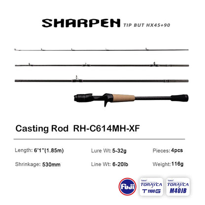 Vara PURELURE SHARPEN Travel em Carbono – Spinning e Casting | 4 Partes, Ação Rápida (FAST) e Componentes Fuji