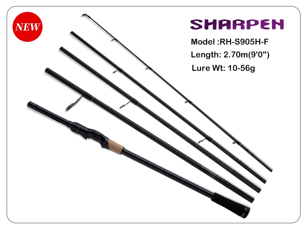 Vara PURELURE SHARPEN Travel em Carbono – Spinning e Casting | 4 Partes, Ação Rápida (FAST) e Componentes Fuji
