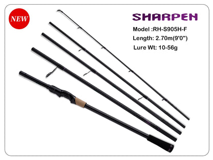 Vara PURELURE SHARPEN Travel em Carbono – Spinning e Casting | 4 Partes, Ação Rápida (FAST) e Componentes Fuji