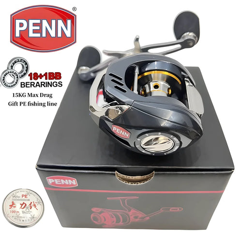 Carretilha PENN Baitcast 18+1 Rolamentos – Potência 15kg, Ajuste 1–9 | Desempenho Profissional!