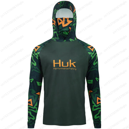 Camisa de Pesca HUK UPF 50+ com Capuz e Proteção UV – Secagem Rápida e Respirável