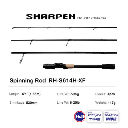 Vara PURELURE SHARPEN Travel em Carbono – Spinning e Casting | 4 Partes, Ação Rápida (FAST) e Componentes Fuji