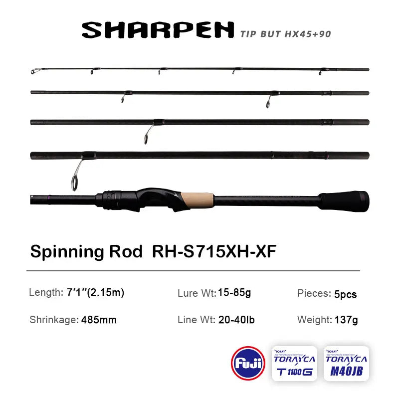 Vara PURELURE SHARPEN Travel em Carbono – Spinning e Casting | 4 Partes, Ação Rápida (FAST) e Componentes Fuji