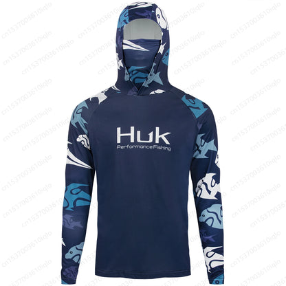 Camisa de Pesca HUK UPF 50+ com Capuz e Proteção UV – Secagem Rápida e Respirável